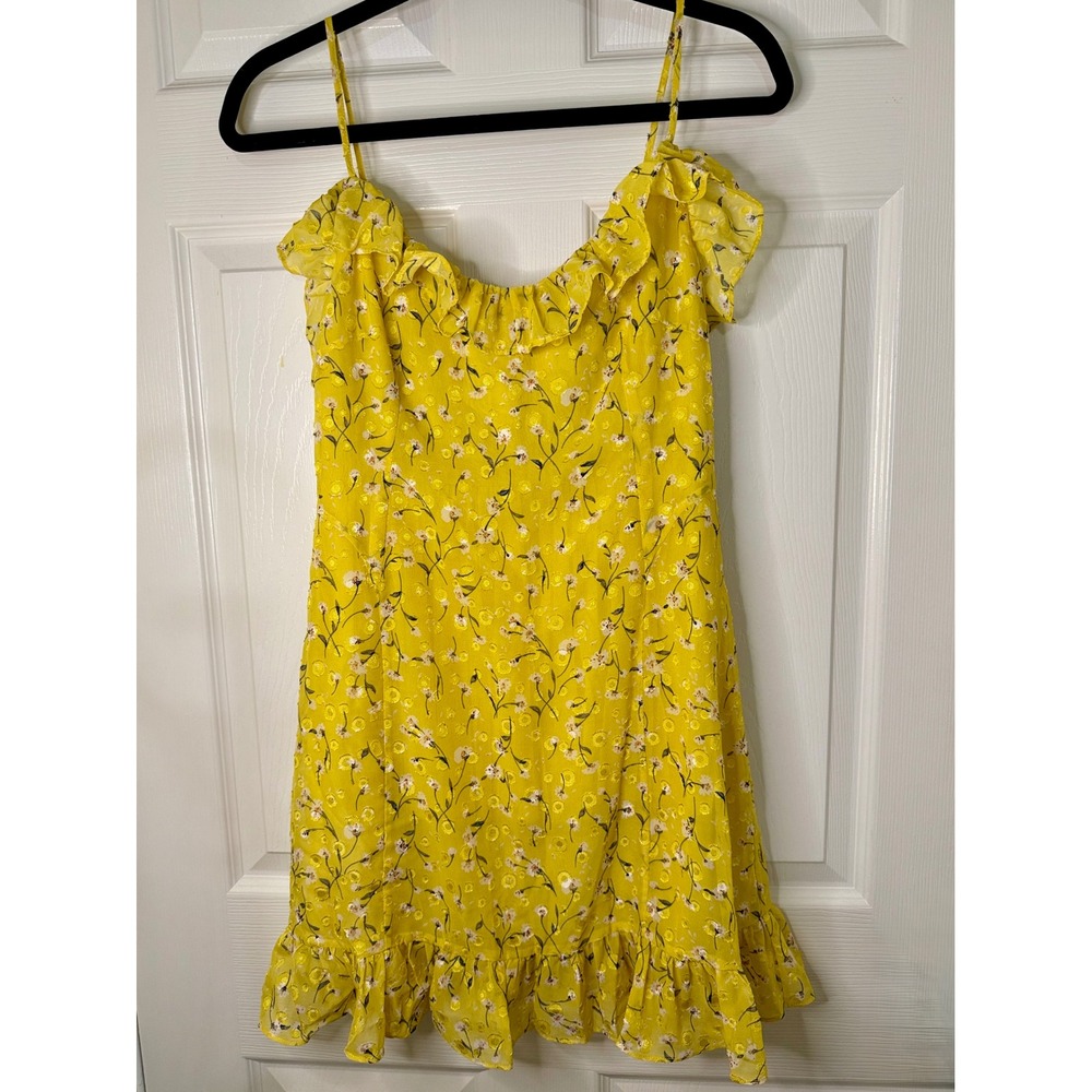 J.ING Mini Dress Womens Size M Yellow Floral Ruffle Cottagecore Summer‎